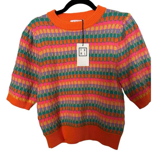 THML Sweaters - THML Sweater Womens Small Stephens Striped Puff Sleeve Crew Neck Pullover Knit